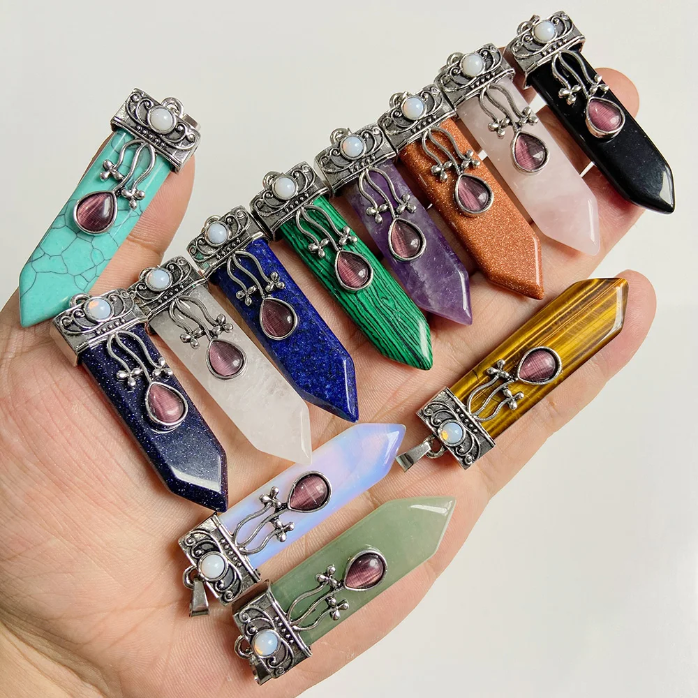 

Natural Stone Pendants Sword Shape Crystal Agates Amethysts Turquoises Stone Arrow Charms for Jewelry Making Necklace Earring