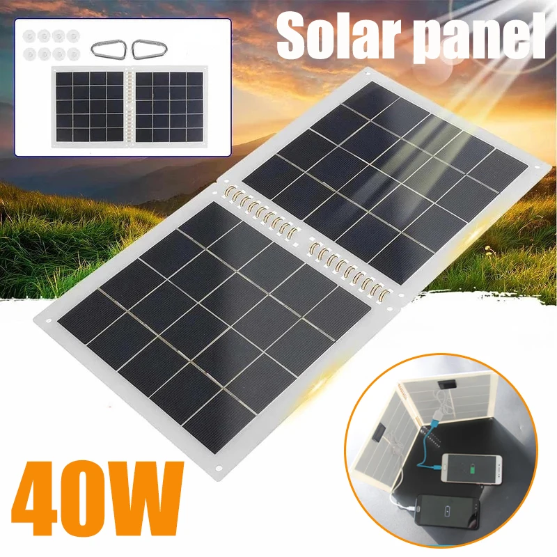 

40W 12V Foldable Solar Panel Set Double USB Portable Outdoor Solar Charger for Phone Hike Camping RV High Quality Solar Plate