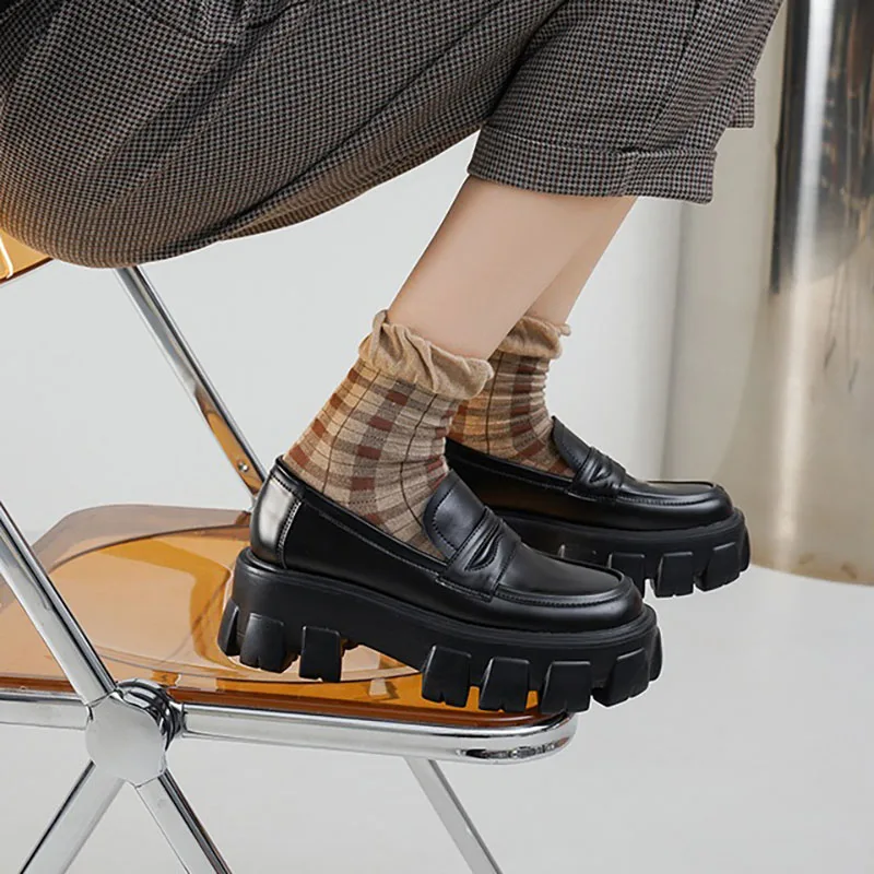 Brand Design Platform Shoes Women 2023 Spring Autumn British Style Punk Shoes Fashion Slip-on Casual Loafers Woman