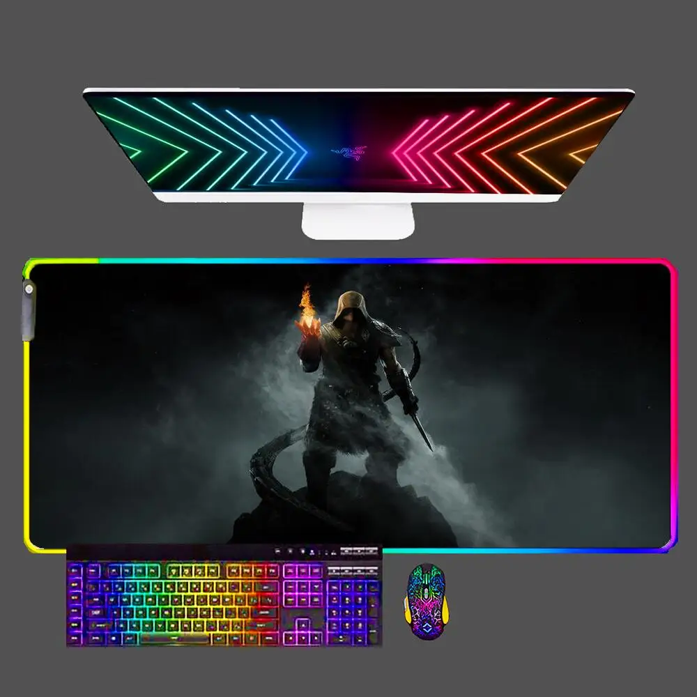 

The Elder Scrolls V Skyrim RGB Mouse Pad Gaming Accessories Computer Speed Mini Pc Gamer Keyboard LED Rubber Desk Mat Mousepad
