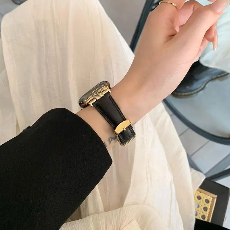 Фото Женский черный золотой металлический ремешок-цепочка для Apple Watch 11 10 9 8 7, браслет для IWatch 38 42 мм 44 45 46 мм, аксессуары №2