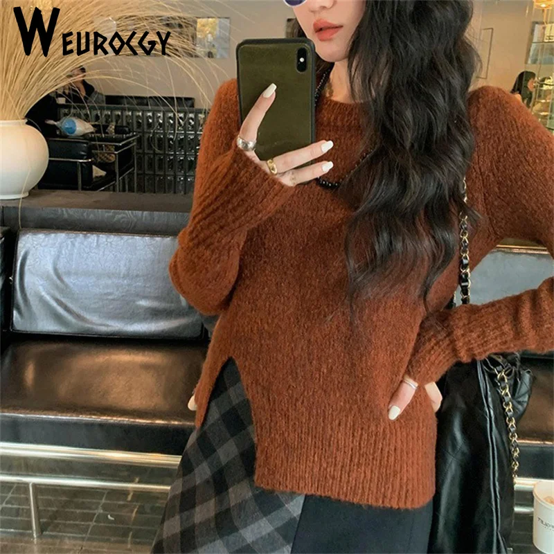 Женский мягкий пуловер свободного покроя повседневный вязаный свитер с круглым