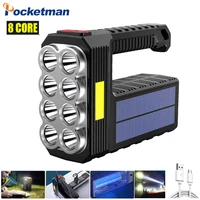 high power led flashlights solar rechargeable powerful flashlight ultra bright outdoor multi function portable torch searchlight