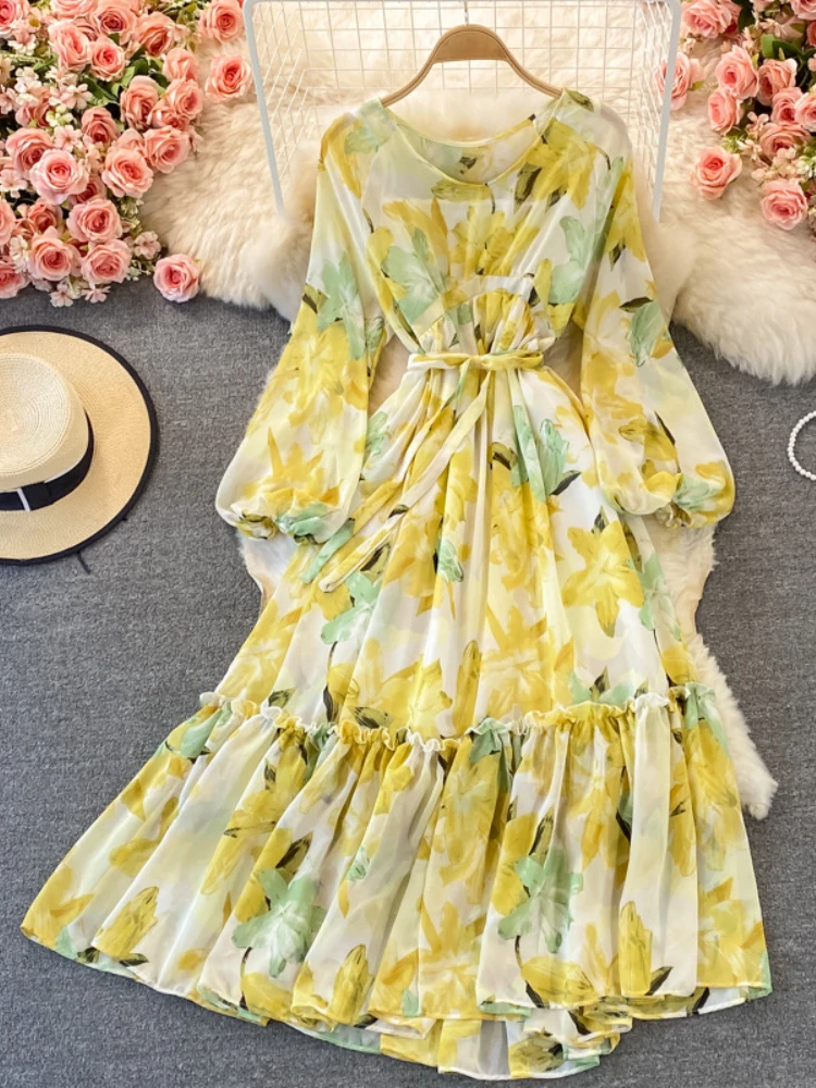 

New Fashion Print Lining Dress for Women 2023 Spring Summer Elegant Casual Vacation Long Skirt Slim Fit Temperament Party Dress