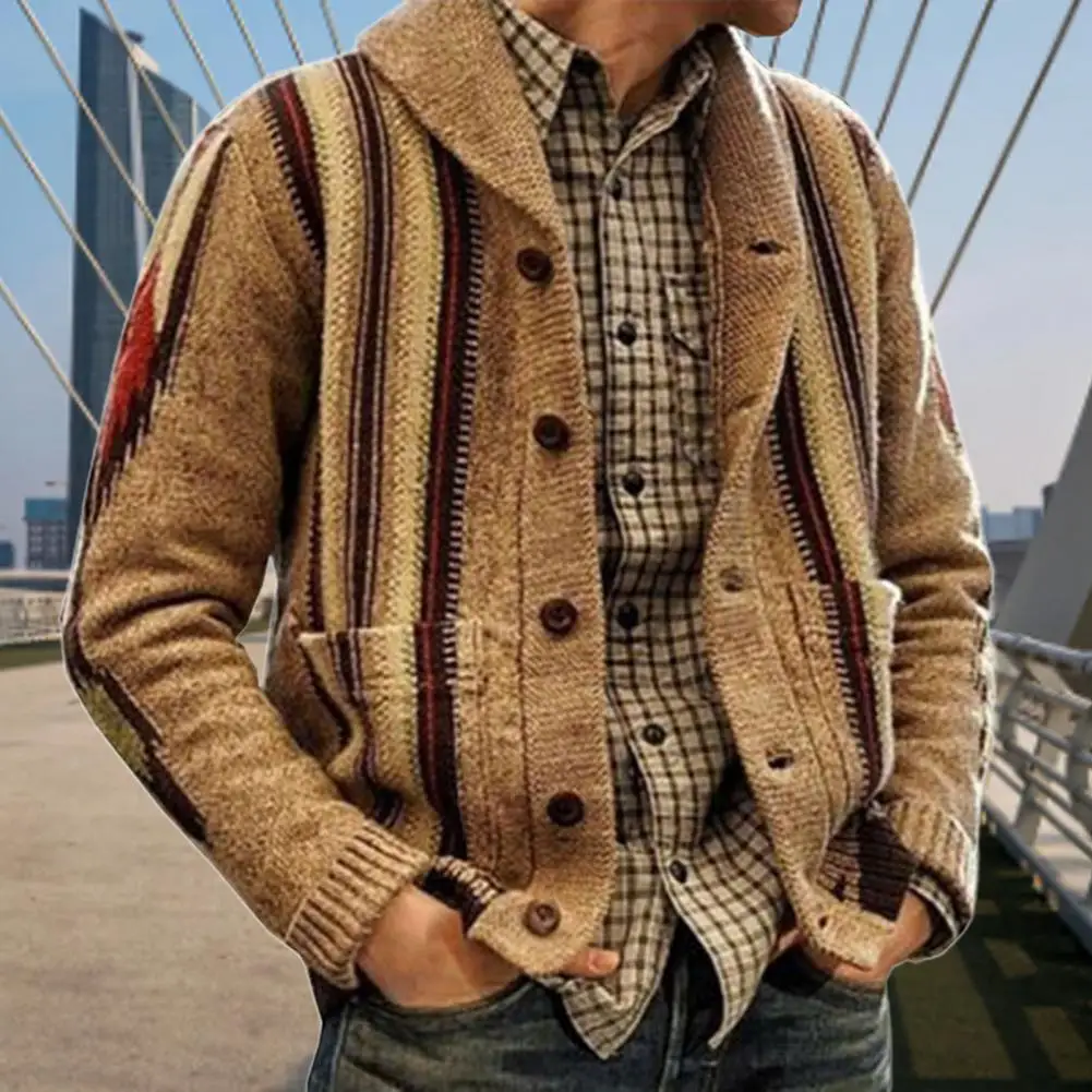 

Fabulous Autumn Coat Knitted Buttons Cardigan Jacquard Pockets Winter Sweater Jacket