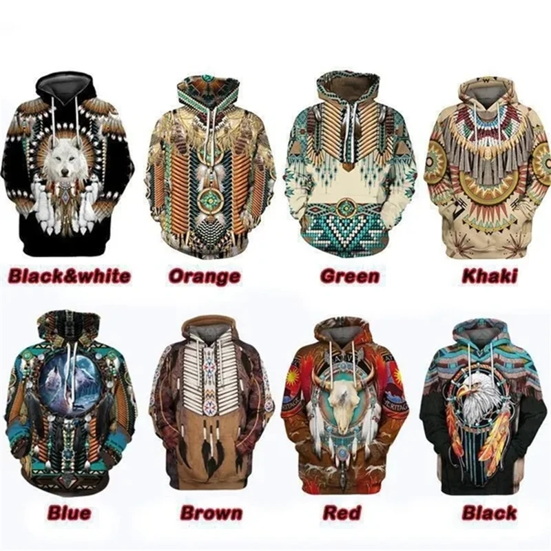 

Native Indian Wolf 3D Printed Hoodies Aesthetic Clothes Men Harajuku Fashion Hooded Sweatshirt Unisex Autumn Casual Hoodie Tops