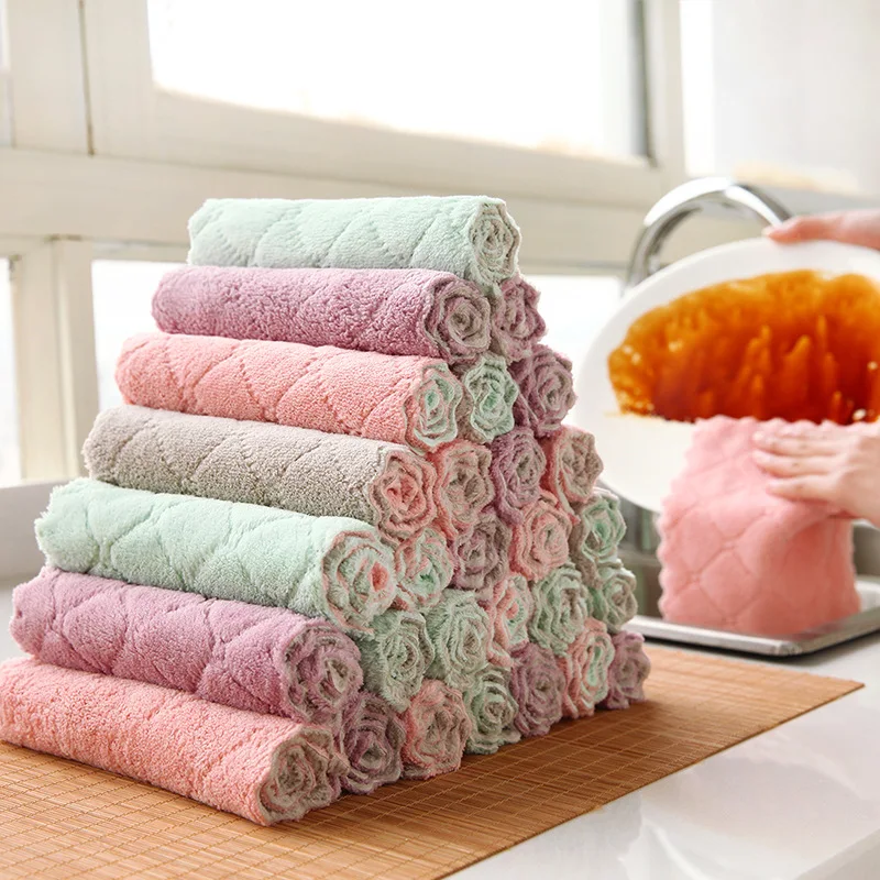 

2Pcs Double Colors Rag Dish Cloth Water Absorption Thickening Pot Washing Towel Table Home Kitchen Dishcloth