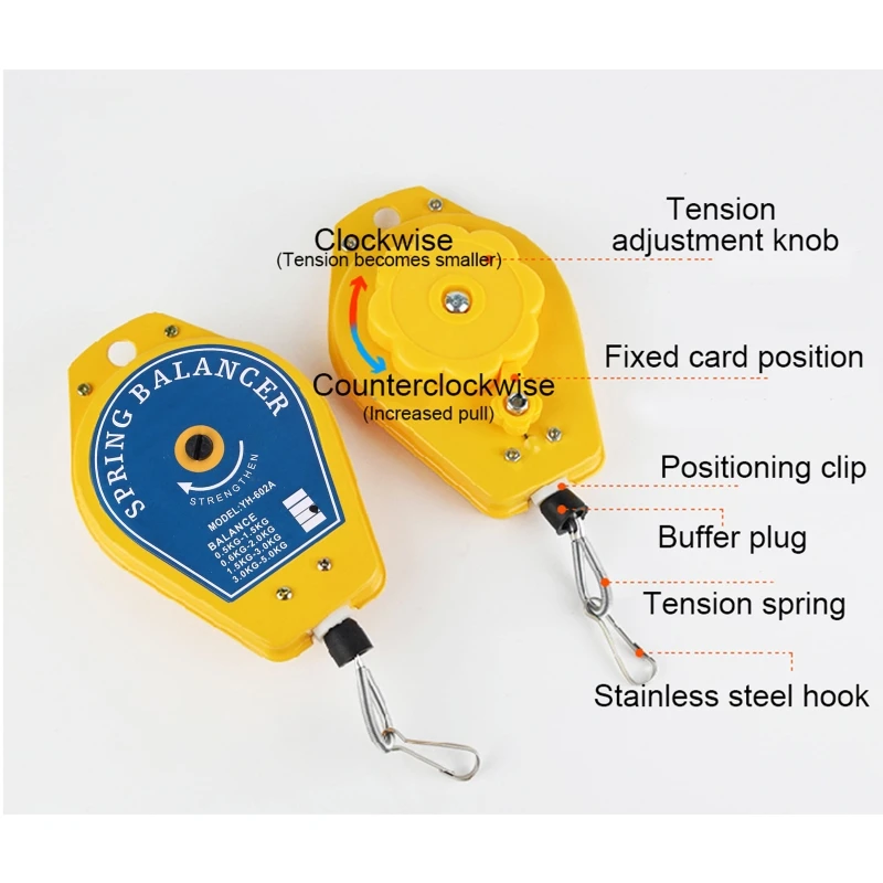 

Durable Retractable Spring Balancer Steel Wire Rope Measuring Tool Hook Holder Hanging 3-5kg Assembly-line Fixtures