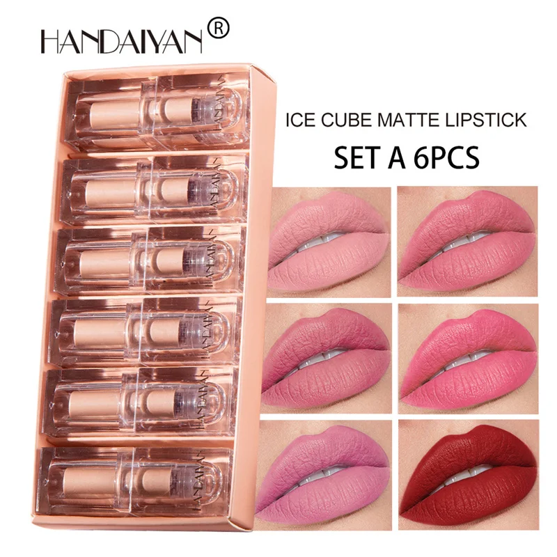 

6 Pcs Crystal Square Tube Lipstick Small Ice Cube Matte Matte Lipstick Set Makeup maquillajes para mujer помада для губ