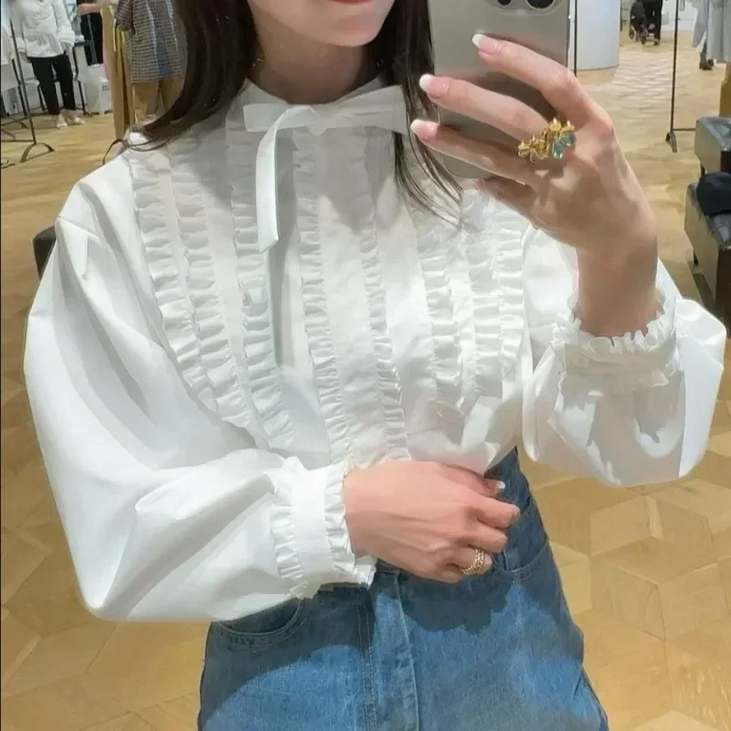 Blusas Mujer на шнуровке с бантом японские рубашки и блузки свободные повседневные