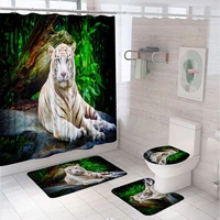 rainforest tiger shower curtain set tropical animal landscape bathroom curtains non slip bath mat pedestal rug lid toilet covers