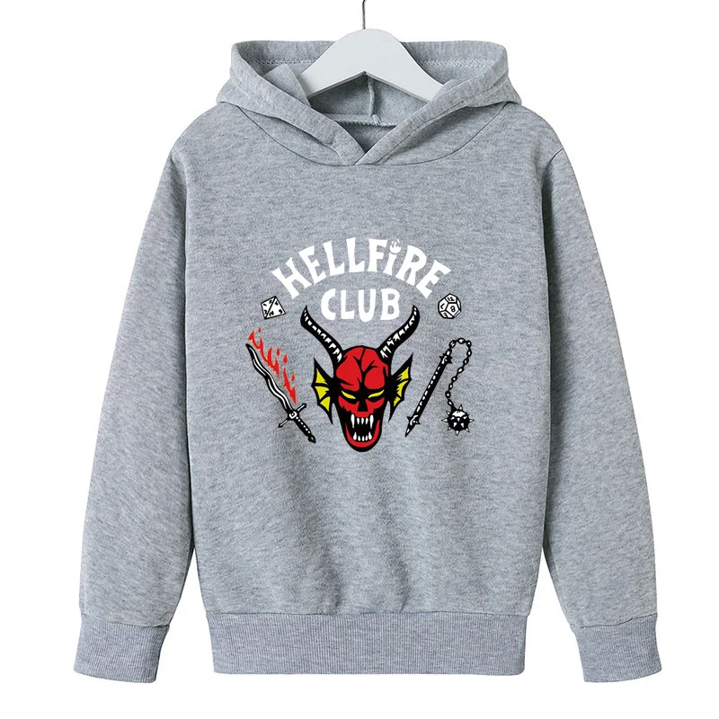 

Stranger Things 4 Hoodies Spring Autumn Children Hellfire Club Sweatshirts Boys Girls Cartoons Casual Long Sleeves Hooding Tops