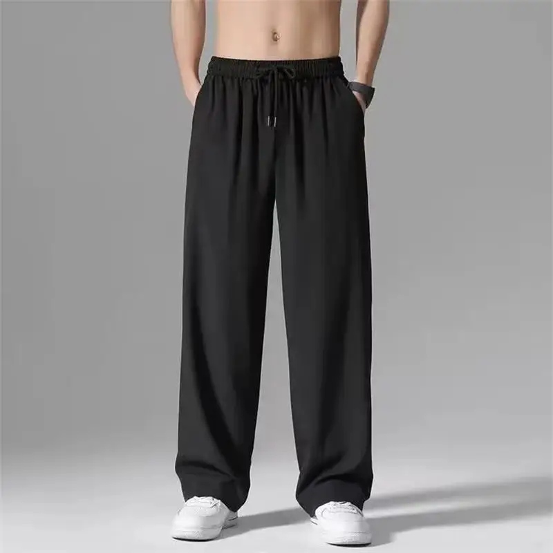 

Ice Silk Men Joggers Sweatpants Wide Leg 2023