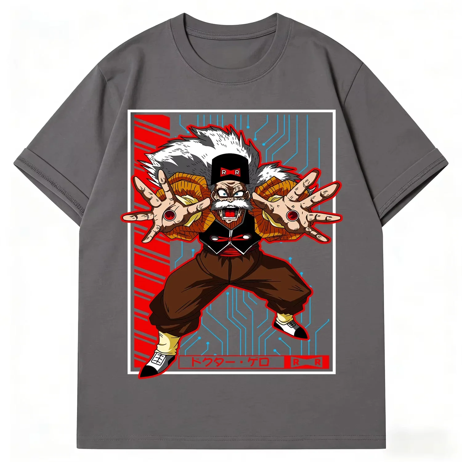 Фото Винтажная мужская футболка Dragon Ball Dr. Gero Red Ribbon Army с принтом из чистого хлопка, летняя мужская футболка 2026, унисекс, высококачественная уличная одежда, футболка №4