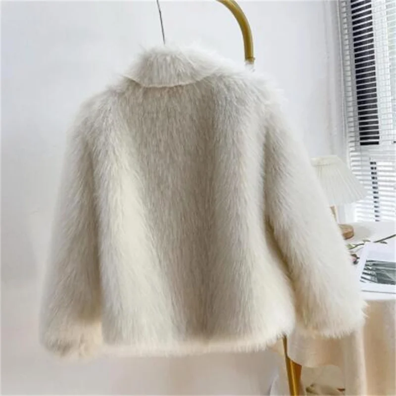 New imitation fox fur jackets womens coat female clothes British style fashion gold wire buckle winter young retro white