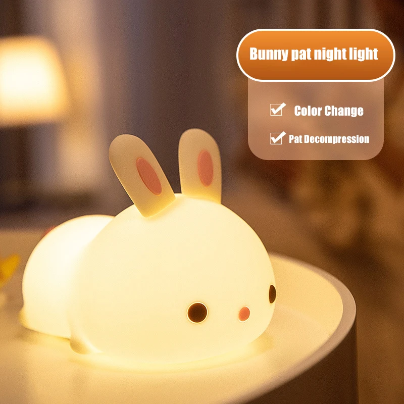 Bunny Night Light Kawaii Lamp Silicone Touch Kids Baby Light Bedside Lamp Decor Gifts for Children Girls NightLights