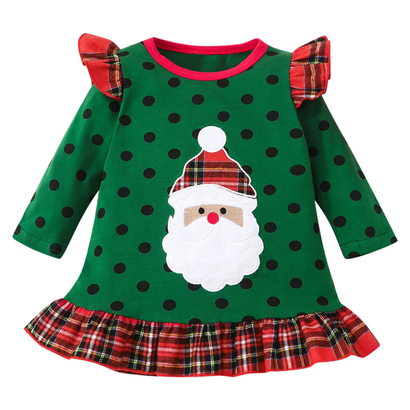

Autumn And Winter Baby Girls Christmas Long Sleeved Santa Ruffle Dress White Dress Girls Size10 Black Dress Little Girls