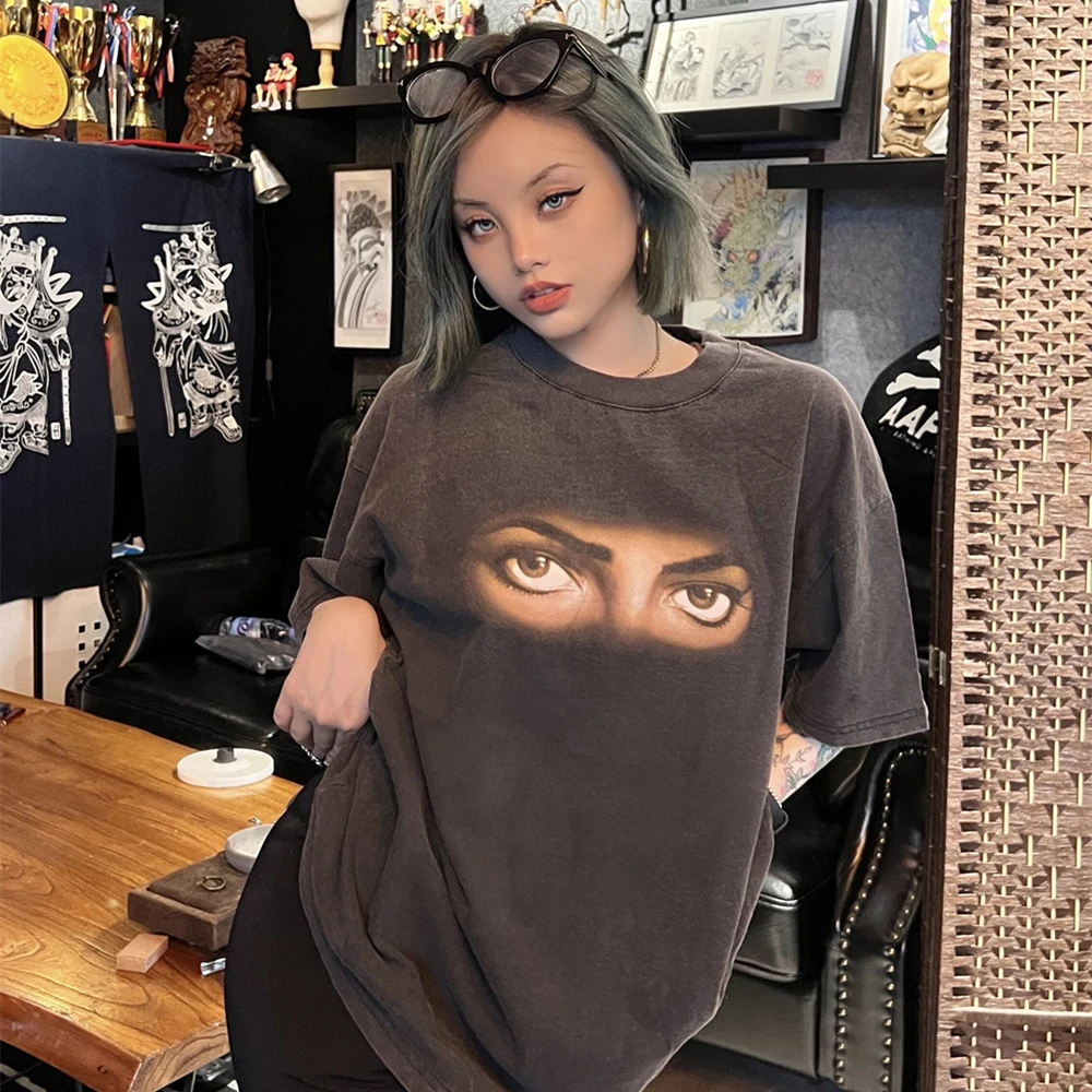 

Rebel drift Streetwear Vintage Retro Michael Jackson eyes Graphics Oversized Loose T shirt Tee Tosp For Men Unisex Clothing