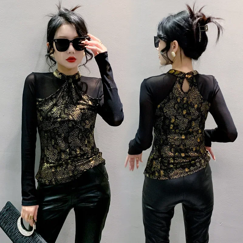 Новая весенне-осенняя женская футболка с половиной поло/черепаховым воротником