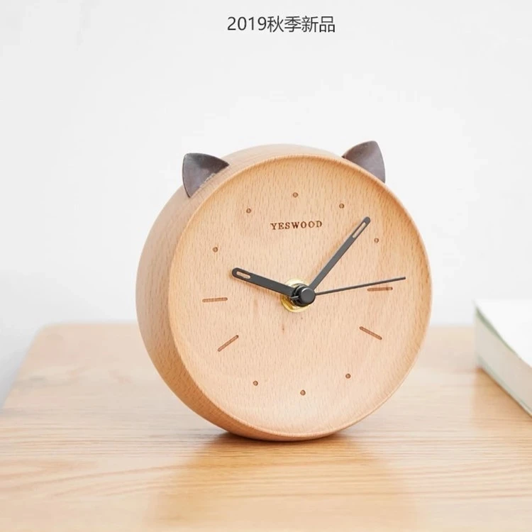 

Деревянные бесшумные часы, домашние настольные часы в форме кошки, будильник из массива дерева