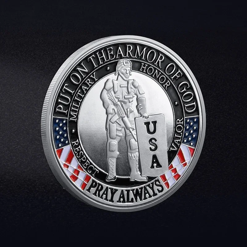 США Положите доспехи Бога Коллекционные монеты Креативные подарки Молитесь