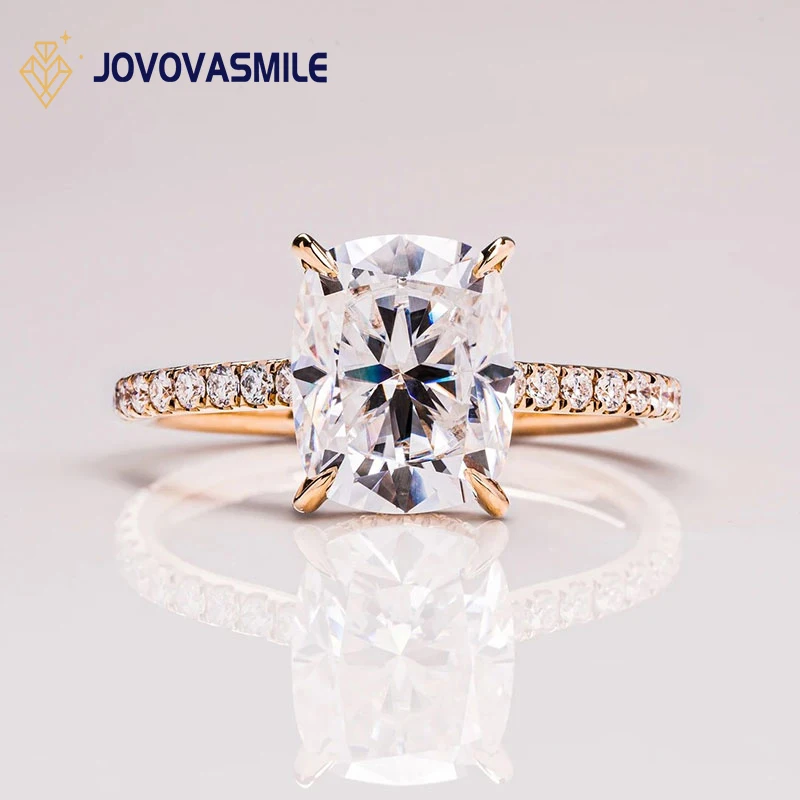 

JOVOVASMILE VVS Moissanite Wedding Rings Woman 18k Yellow Gold 10*8mm 4carat Cushion Brilliant Cut Lab Grown Diamond Anillos