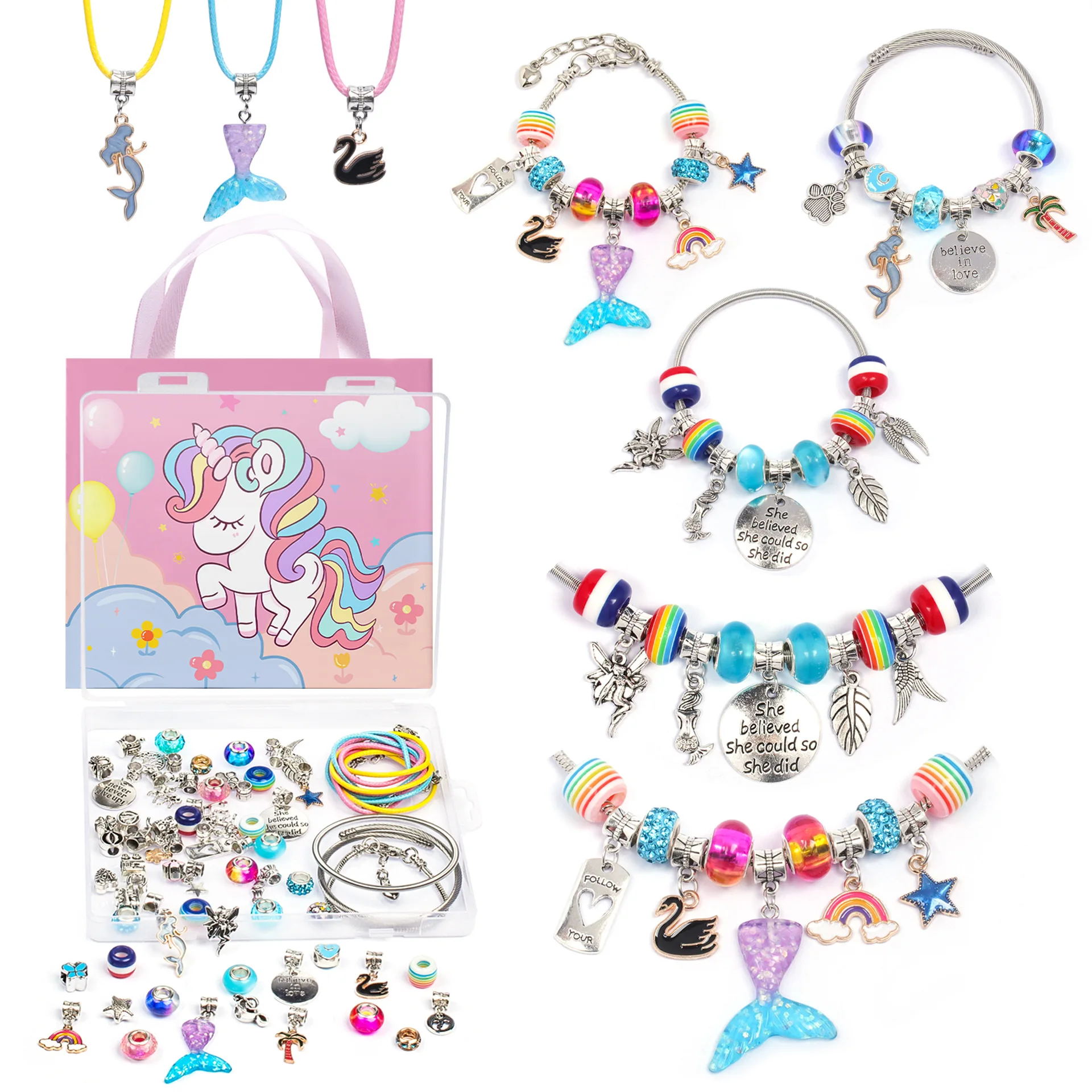 

Makersland Kids Diy Charm Bracelet Making Kit Mermaid Unicorn Birthday Christmas Gift For Girl Beads For Jewelry Making Supplies