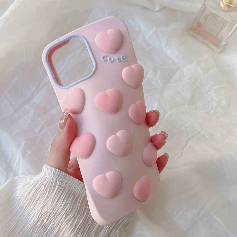 

Korea Cute Pink Lover Heart 3D Stress Reliever Phone Case For iPhone 11 12 13 Pro Xs Max Xr X 7 8 Puls SE 2 Soft Silicone Cover
