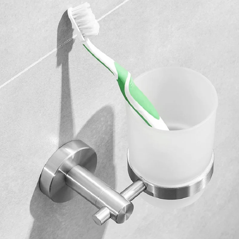 

Stainless Steel Toothbrush Holder Rinsing Cup Drinking Glass Toothbrush Mug Hanger Toothpaste Holder Bathroom Accessory