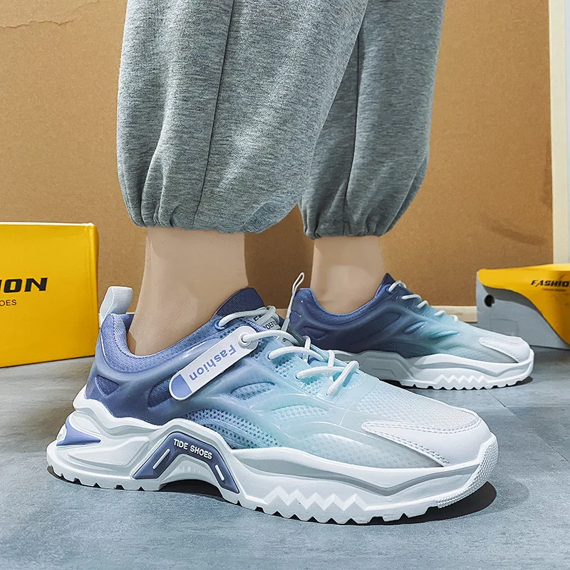 2022 Summer Men's Shoes Breathable Mesh Casual Walking Shoes PVC Blowing Sole Running Sneakers Korean Men's Shoes