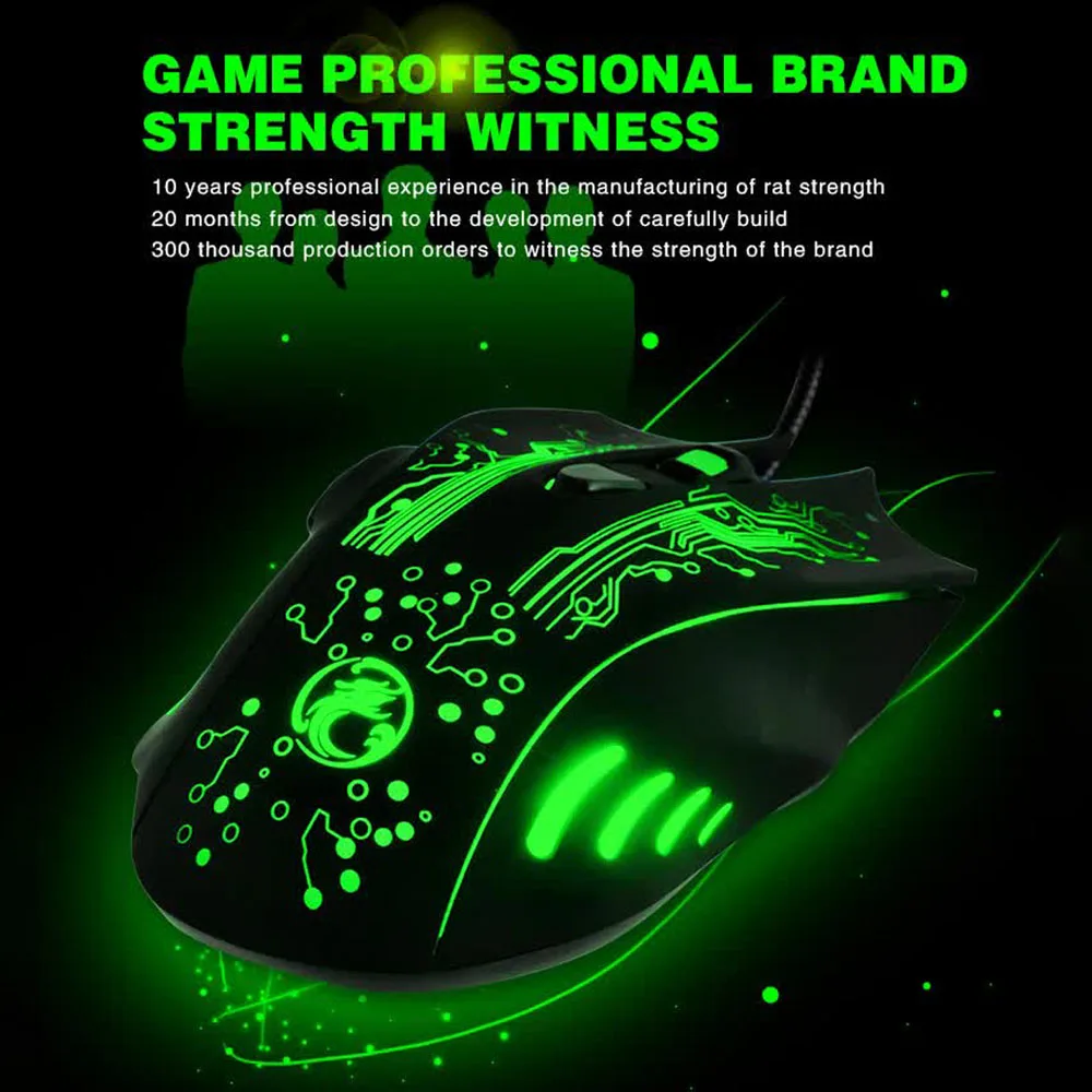 Фото Игровая мышь, проводная компьютерная мышь, USB-мышь для геймеров, 3200 точек на дюйм, 6 кнопок, эргономичная игровая мышь Magic Game Mice X9 для ноутбука №5