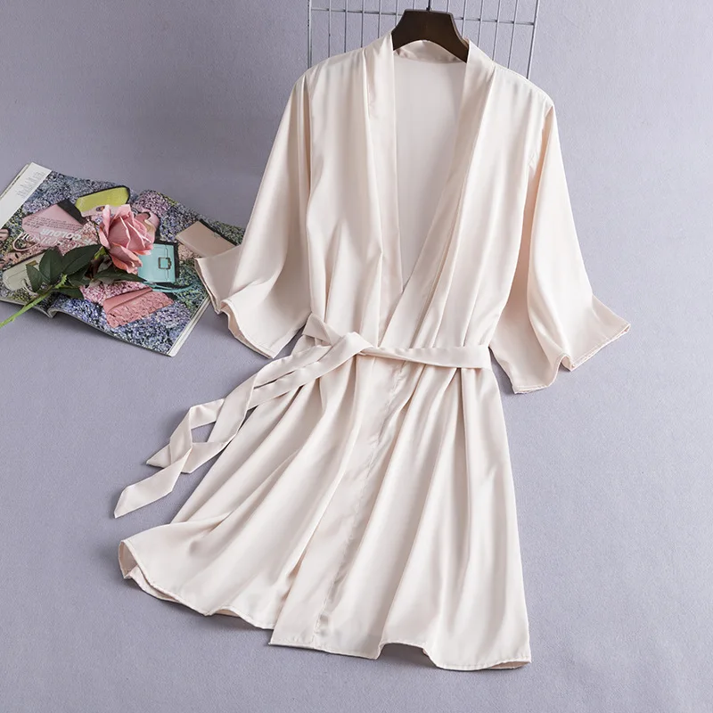 Women Satin Kimono Bathrobe Sexy V-Neck Lingerie Nightdress Bride Wedding Robe Gown Suit Sleepwear M-XL Nightwear Loose Homewear |