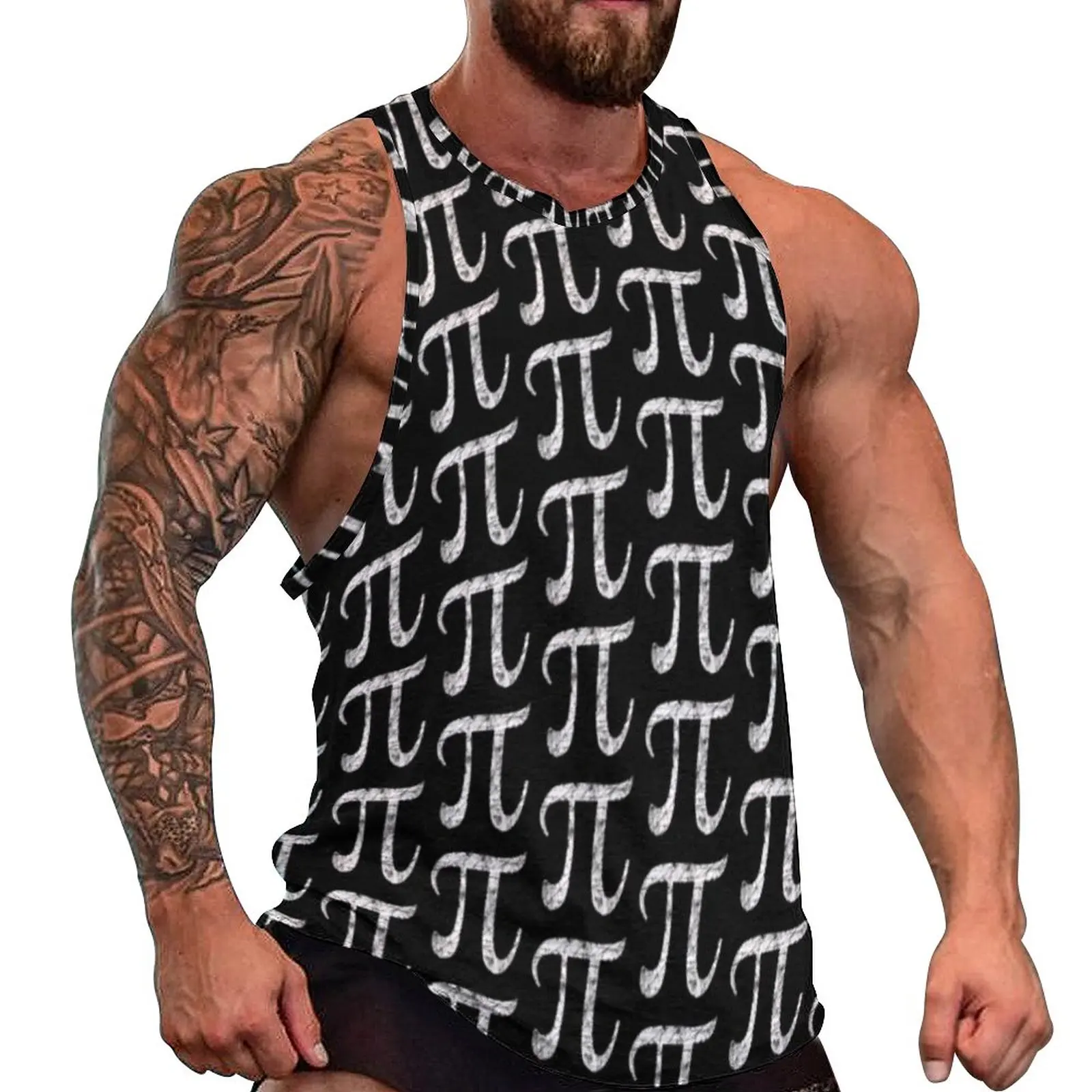 

Mesh Symbol Tank Top Men Pi Greek Letter Print Bodybuilding Oversized Tops Summer Streetwear Design Sleeveless Vests