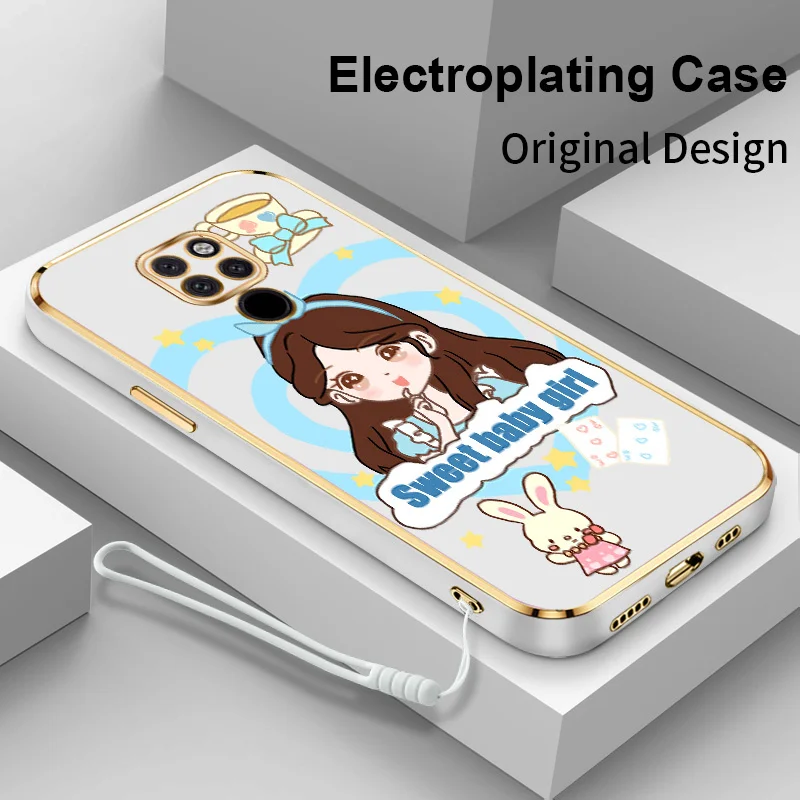 

New Square Caring Girl Electroplating Phone Case for Huawei Mate 20 Mate 20 X Mate 30 30E 40 40E Pro Silicone Back Cover