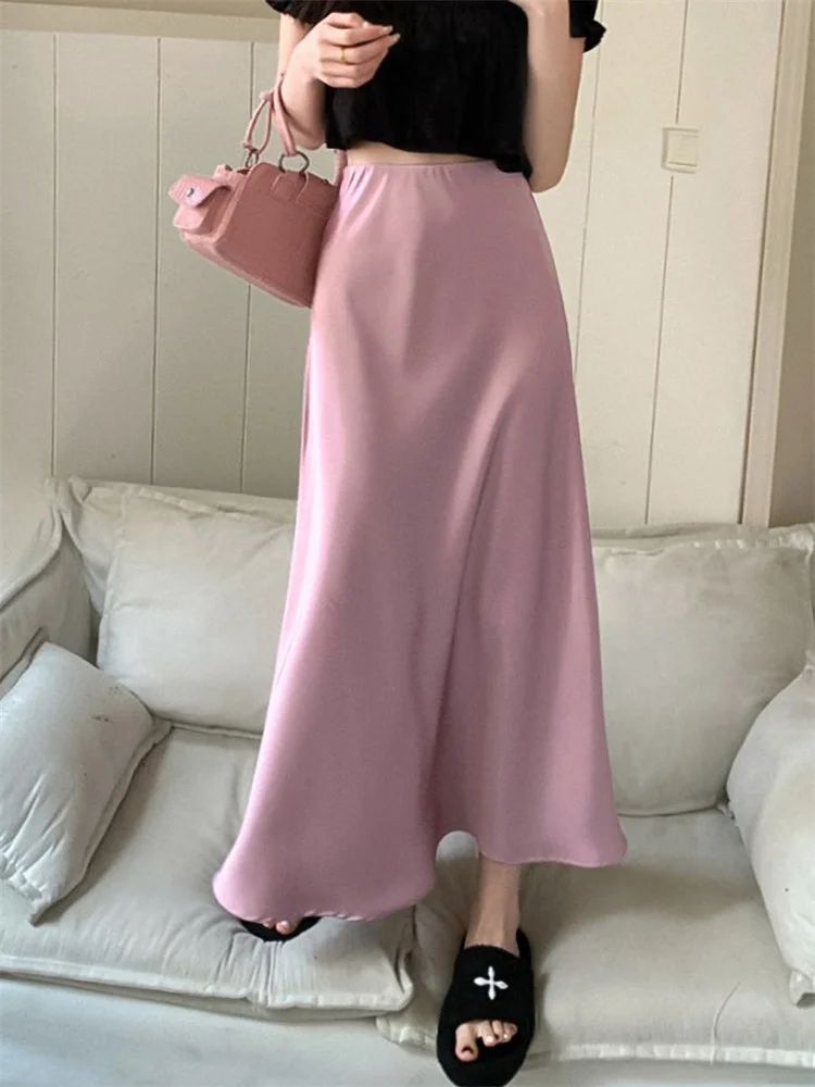 

Zoctuo Women Satin Fishtail Skirts Elegant Solid Colour Slim Fit Zipper Maxi Skirt Summer Street Fashion Sexy Party Long Dress