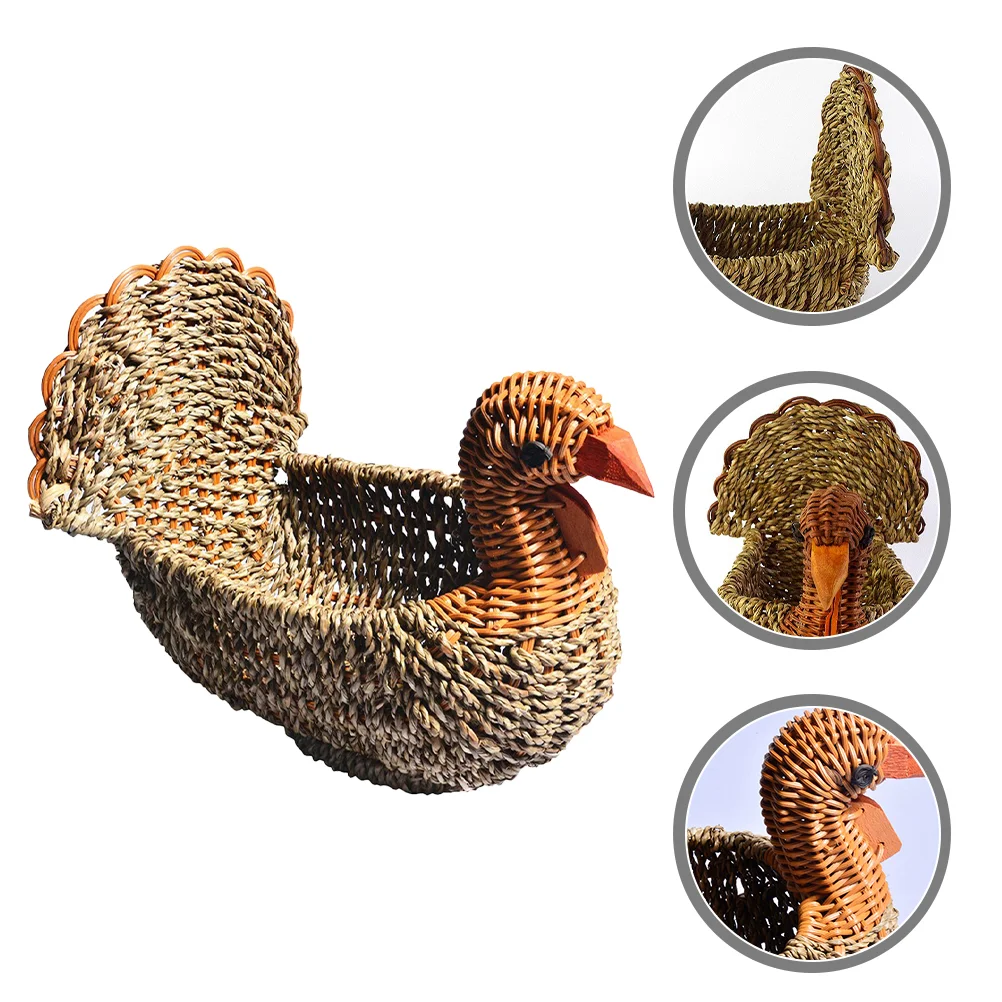 

Desktop Decorative Turkey Shaped Weaving Multi-function Woven Basket Desktop Snack Organizer Woven Storage Basket