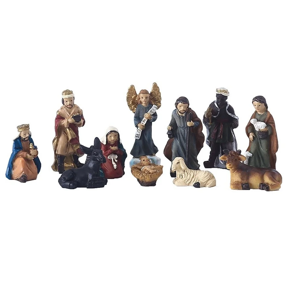 

Colorful Nativity 11pc Set - Holy Family Birth of Jesus Figurine Christmas Home Decor Miniatures Ornament Church Xmas Gift