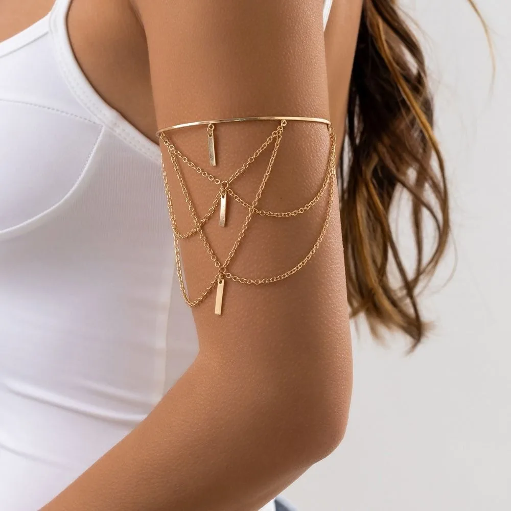 

Silver Body Chain Hiphop Adjustable Armband Fashion Upper Arm Bracelet for Women Arm Accessories Party Girls Gift