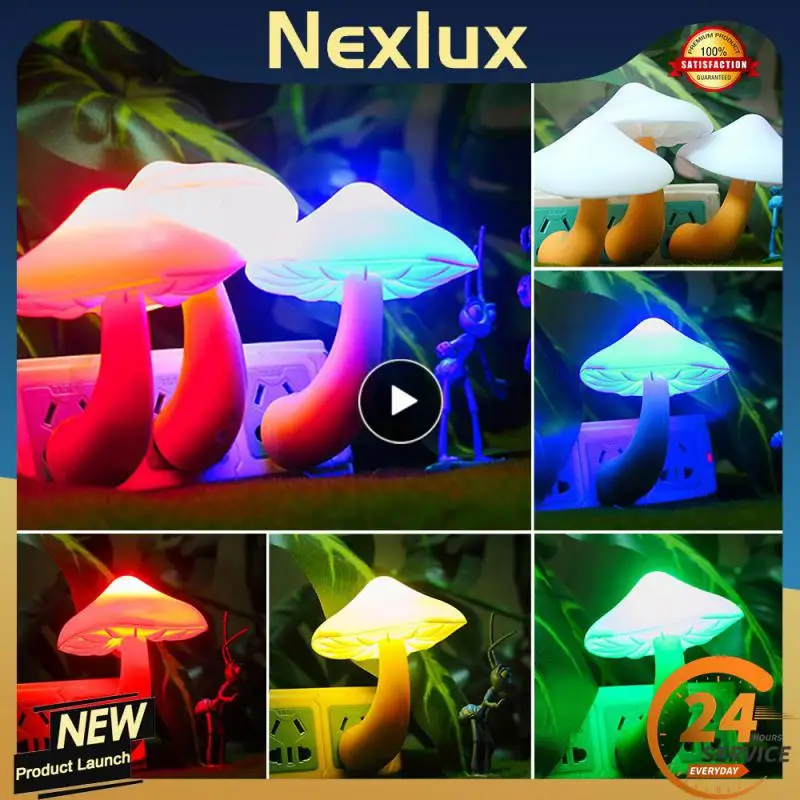 

LED Night Light Mushroom Wall Lamp US Plug Light Control Induction Energy Saving Environmental Protection Bedroom Lamp