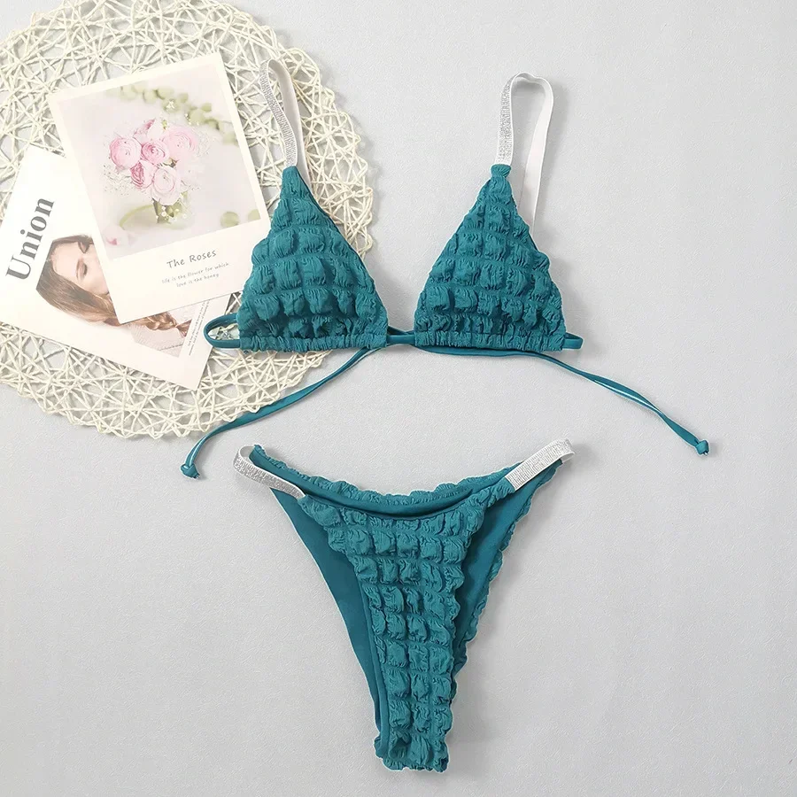 Женский раздельный купальник однотонное бикини с треугольной чашкой и V-образным