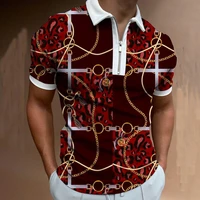 2022 mens summer casual short sleeve zip up pullover mens casual polo shirt hot retro patchwork lapel printing t shirt