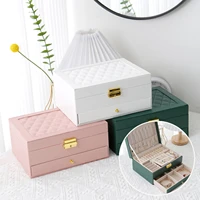 large double drawer jewelry box pu leather waterproof durable portable household small jewelry dustproof storage box