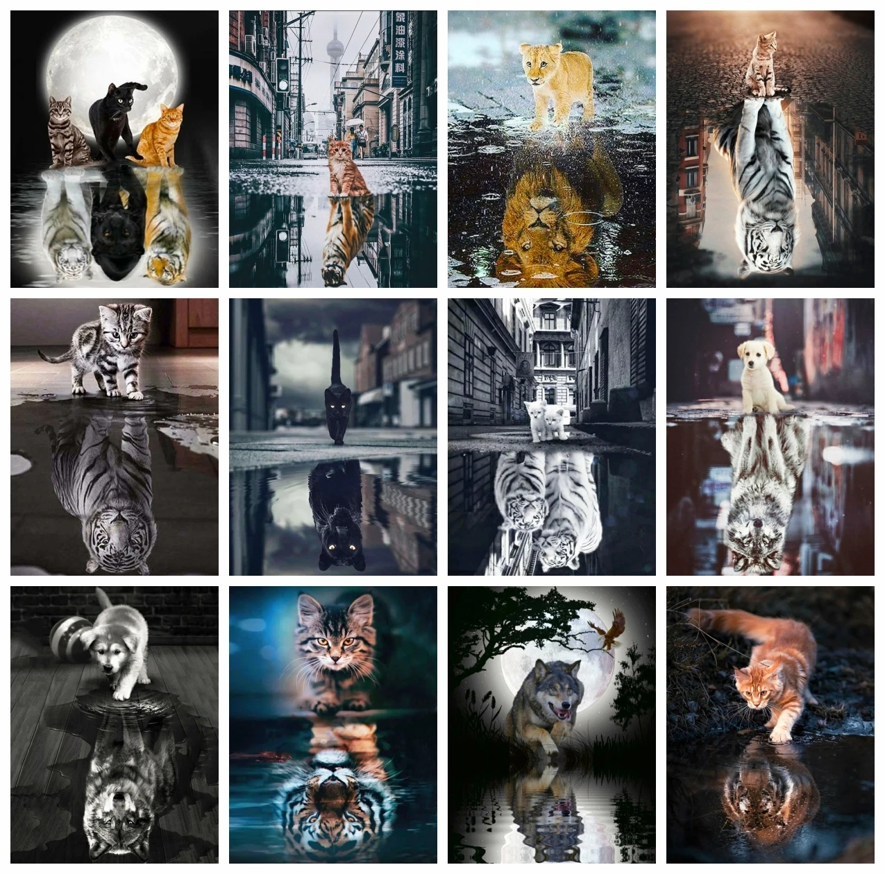 

AZQSD DIY Paint By Numbers For Adults Cat Tiger Wolf Dog Canvas Art Frameless Painting By Numbers Animal Reflection Wall Decor