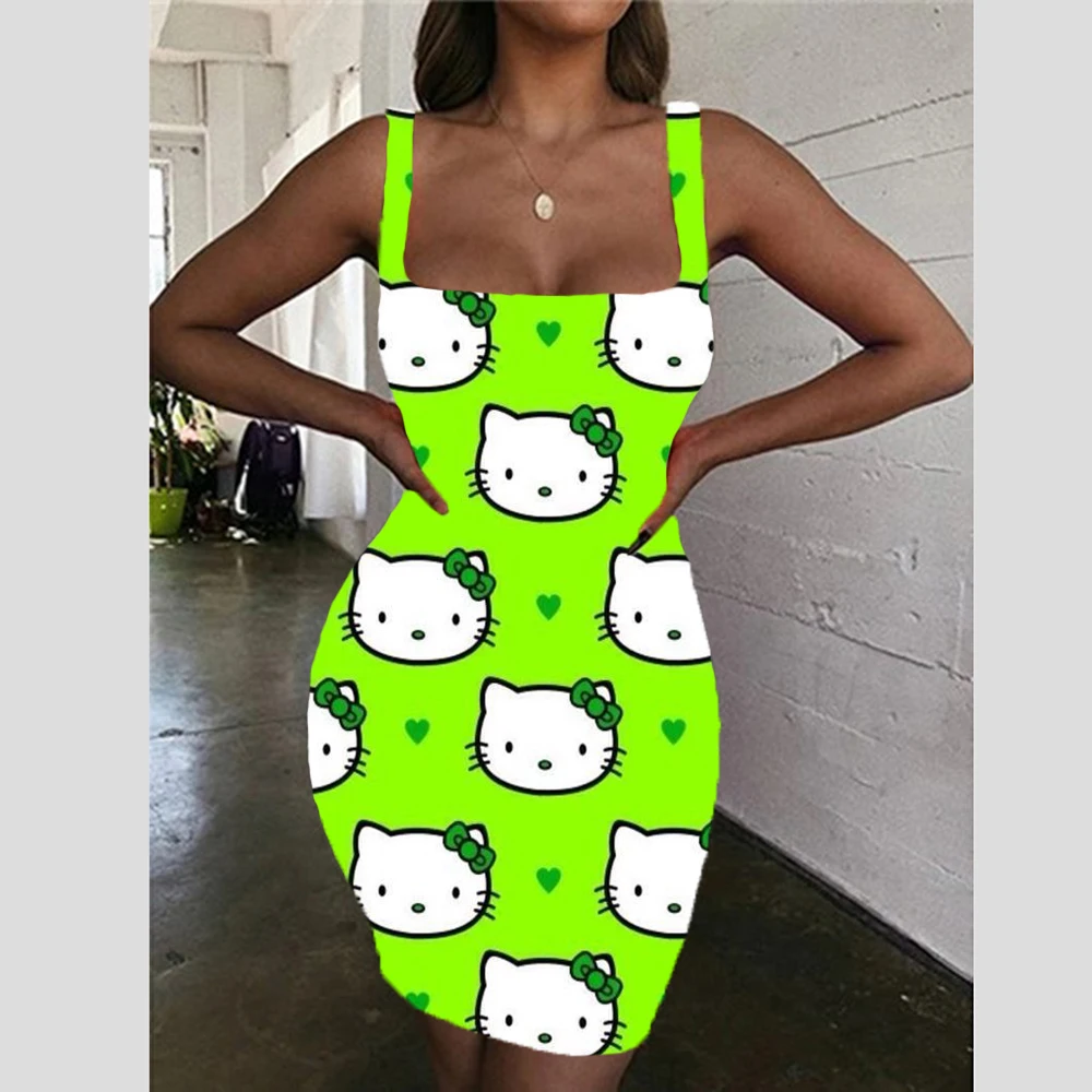 

Hello Kitty Dress 3D Print Dress Girls Mini Skirt Dress Party Women Boho Beach Dress Women Camisole Slim Fit Knee Length Dress
