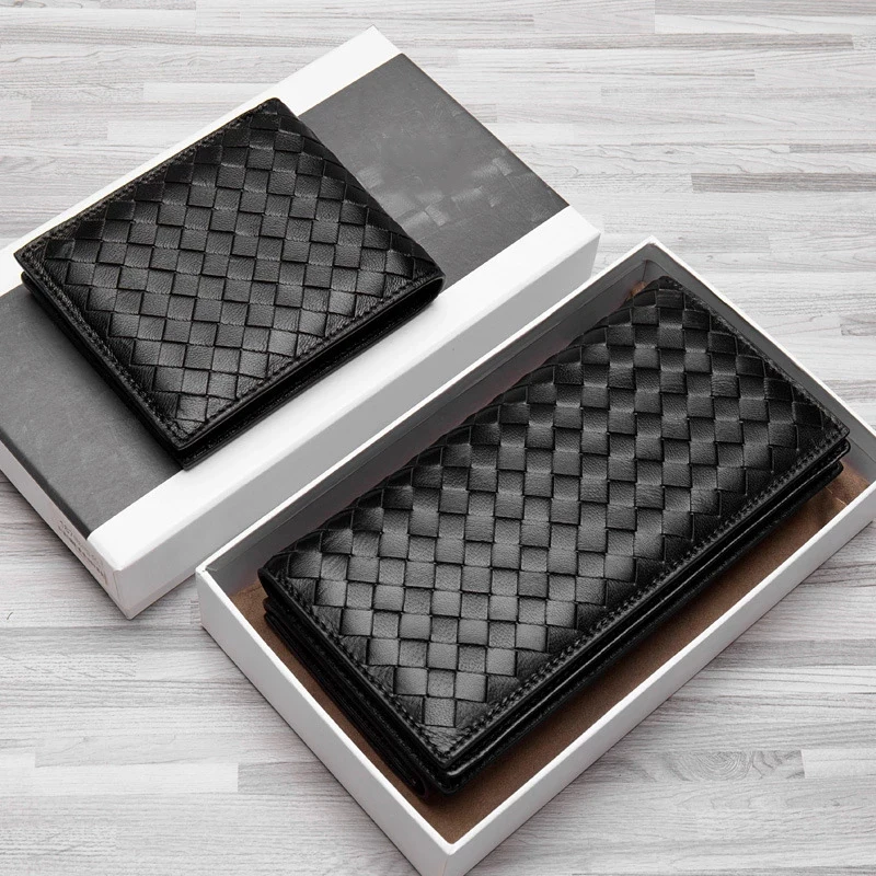 

Luxury Brand Premium Soft Sheepskin Genuine Leather Handmade Knitting Id Bank Card Holder Wallets For Man3 Sizes Series Purses