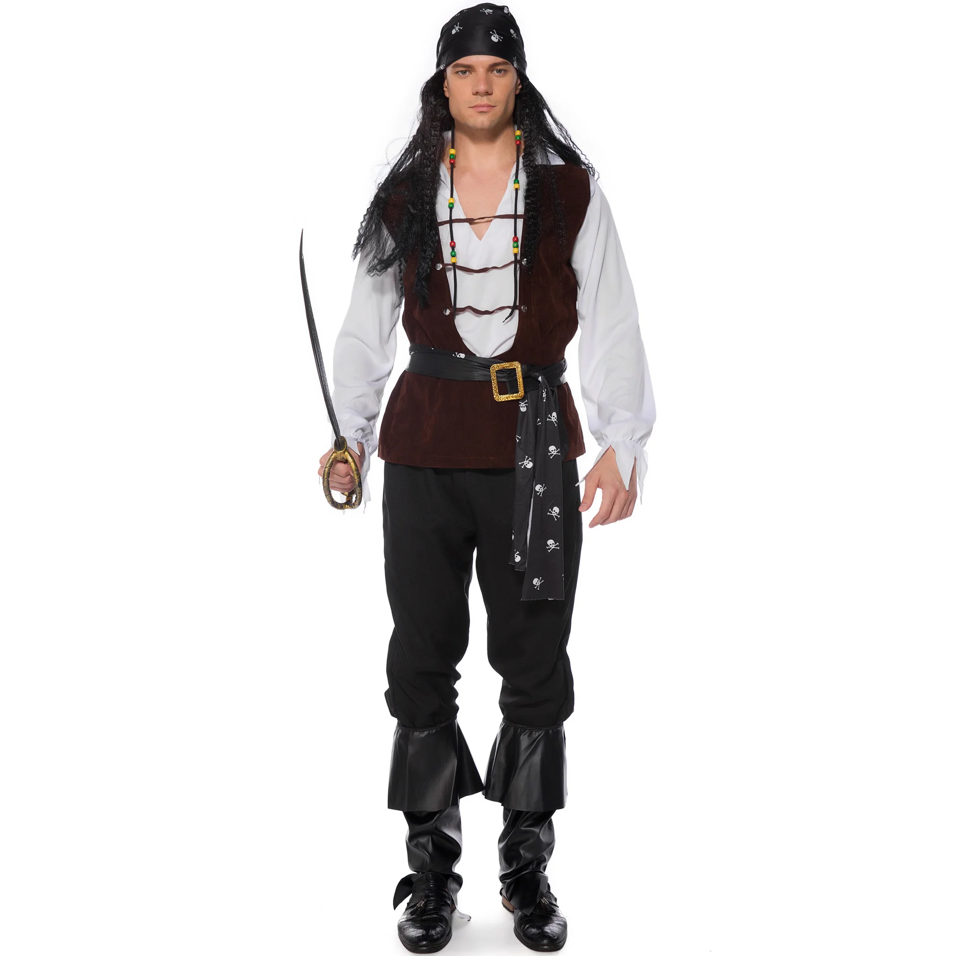 

2022 M-xl Новый мужской пиратский костюм для взрослых, костюм пиратов Карибского моря, популярная модная одежда