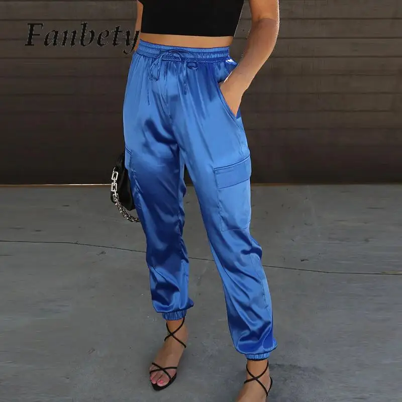 

Брюки-карго Женские однотонные с карманами, с высокой талией