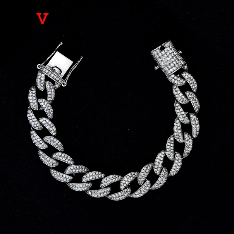 

OEVAS 100% 925 Sterling Silver Full High Carbon Diamond Cuban Bracelet Sparkling Hip Hop Rapper Party Fine Jewelry Gifts