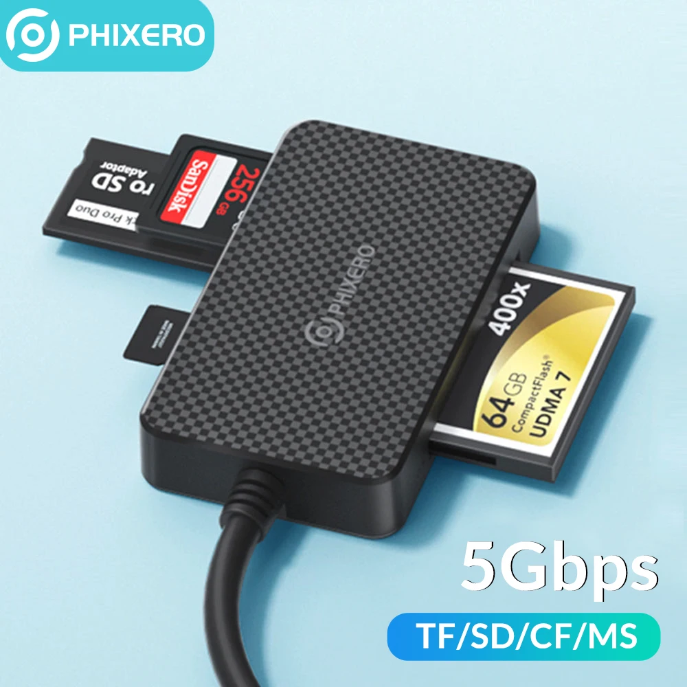 

PHIXERO Multi USB 3.0 Memory Card Reader 4 in 1Micro SD TF CF MS Lector Adapter Type C Microsd Stick Switch for PC Camera 2TB