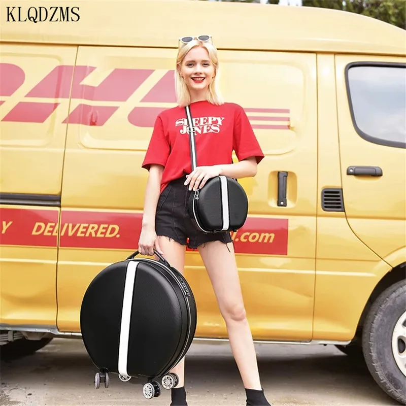 KLQDZMS Fashion Suitcase Female INS Net Red Luggage Round Trolley Case Universal Wheel 18 Inch Boarding Case Cosmetic Case
